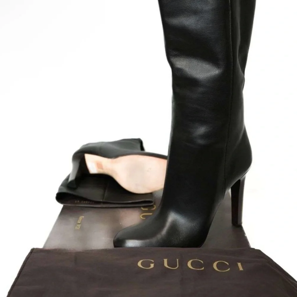 Gucci Dark Brown Heeled Leather Boots - Picture 1 of 6